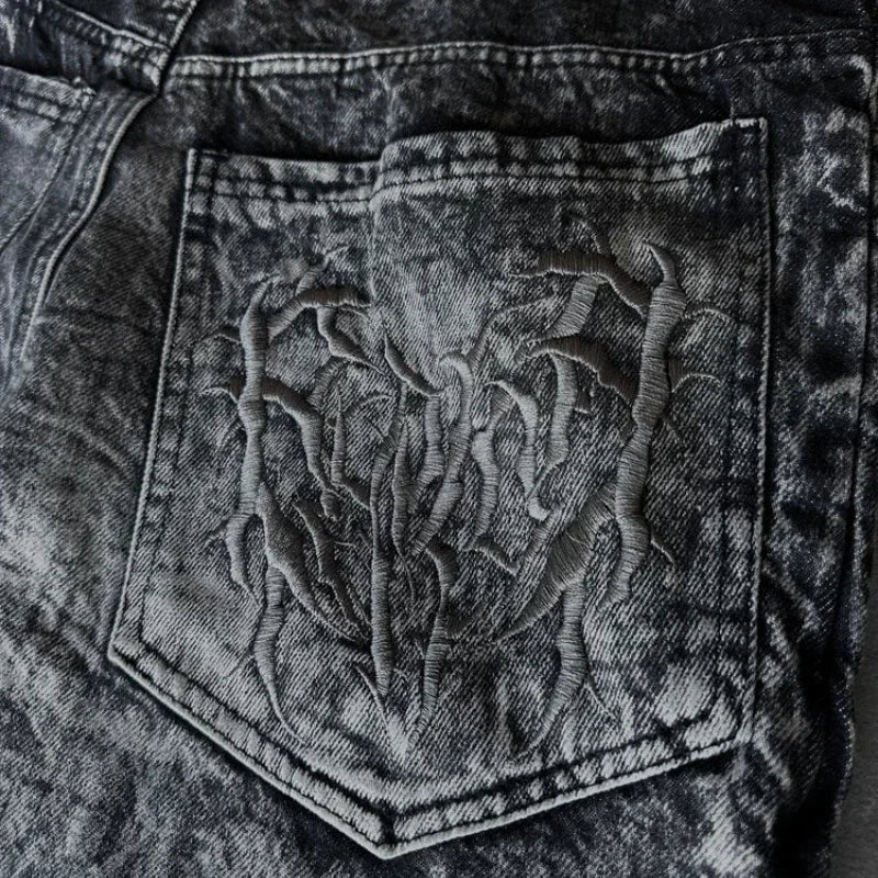 Y2K Baggy Jeans vintage Splicing embroidery Pattern high quality jeans Hip Hop Gothic Streetwear men women Casual wide leg jeans