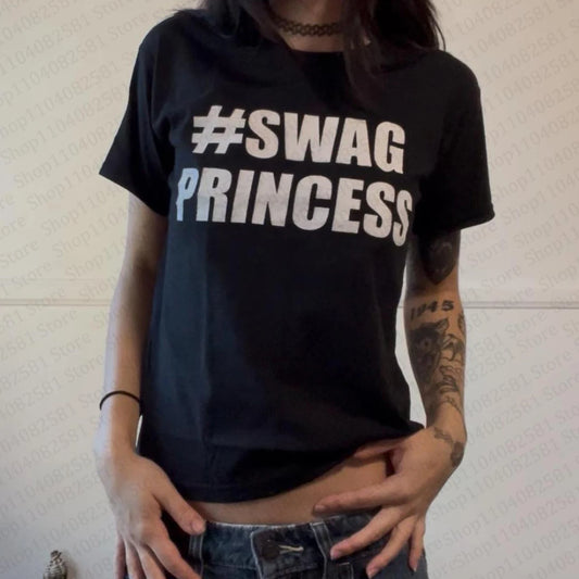 Aesthetic Kawaii clothing retro women's 90s cut top women's baby letter T-shirt Y2k fashion casual 2000s top emo girl Harajuku