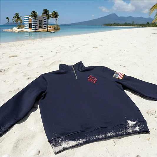 Y2K Retro Sweatshirt Sleeve Embroidery US Flag Stand Collar Quarterzip Pullover Fashion Niche Streetwear Unisex Oversized Tops