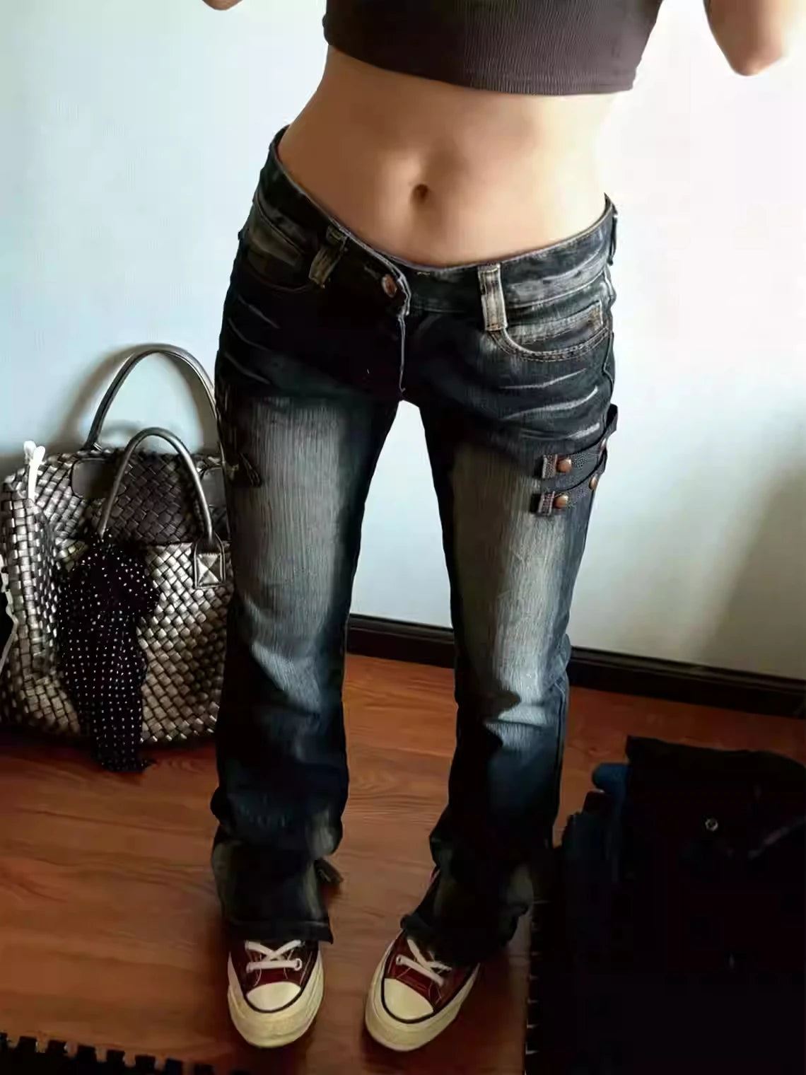 Women's Low Rise Jeans Harajuku Japanese Denim Pants Y2k Skinny Jean Bootcut Jeans High Street American Retro Grunge Cyber Punk