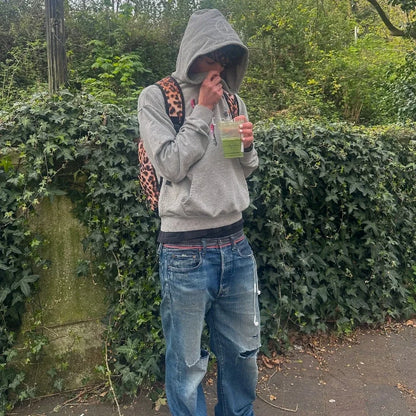 Y2K Gray Sports Hoodie Retro Smoke Print Sweater Men Women New Fashion Vintage Classic Hip Hop Streetwear Clothing Loose Jacket