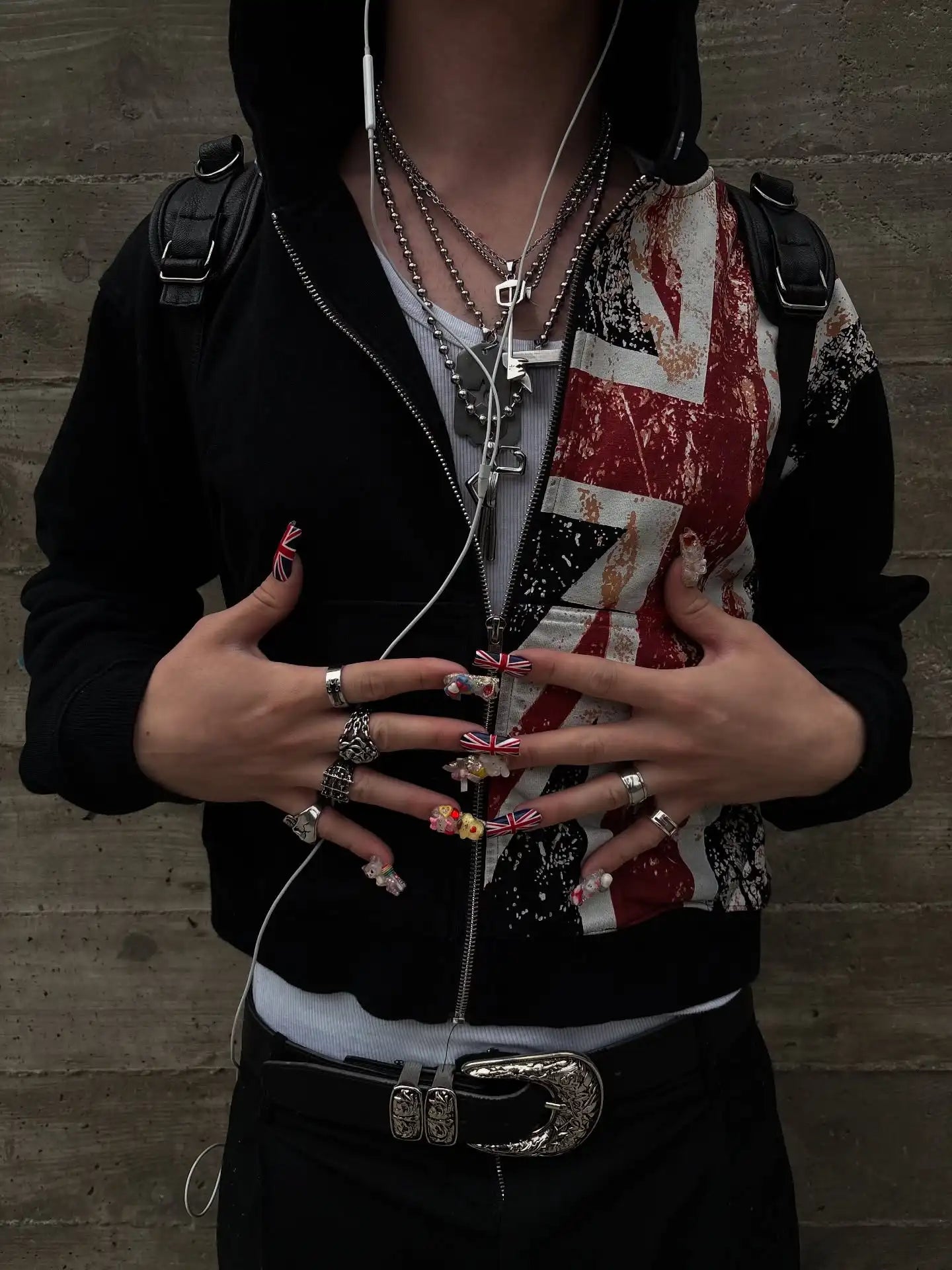 British flag printed cardigan hooded fashionable solid color oversized sweatshirt Y2K Harajuku Hip Hop Gothic casual clothes