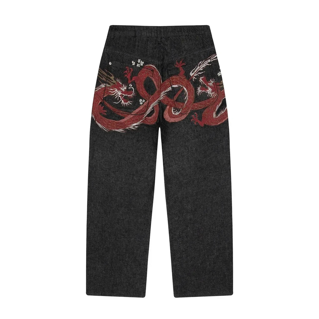 Y2K Baggy jeans Cherry Blossom Selvedge Embroidery Denim Pants men women denim fabric American Hiphop Streetwear Wide Leg Jeans
