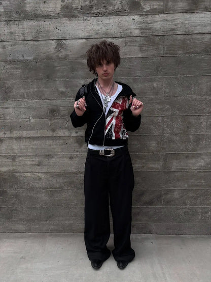 British flag printed cardigan hooded fashionable solid color oversized sweatshirt Y2K Harajuku Hip Hop Gothic casual clothes