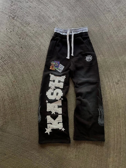 High Street Trendy Pants High Street Ins Trendy Brand Men's and Women's Loose Straight Tube Embroidered Printed Casual Pants