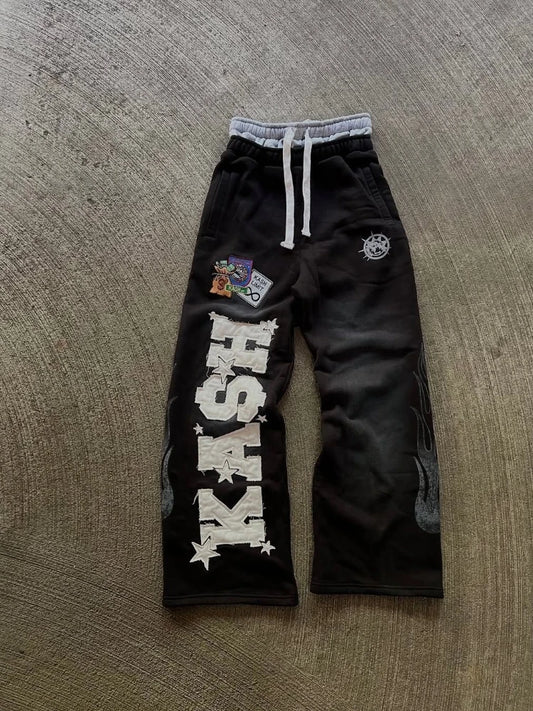 High Street Trendy Pants High Street Ins Trendy Brand Men's and Women's Loose Straight Tube Embroidered Printed Casual Pants