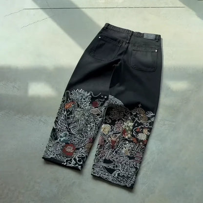 Y2K Baggy Jeans men vintage Embroidered high quality denim fabric American style jeans Gothic streetwear Hip Hop wide leg pants