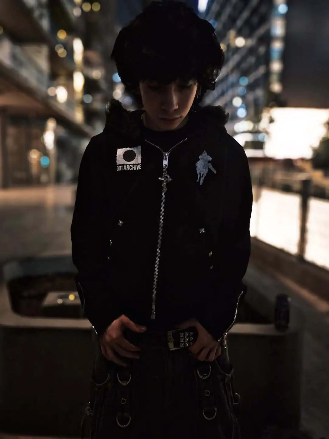 Y2K Japanese Harajuku streetwear European youth rivet fashion wool pullover men's urban casual hooded hip-hop printed sweatshirt