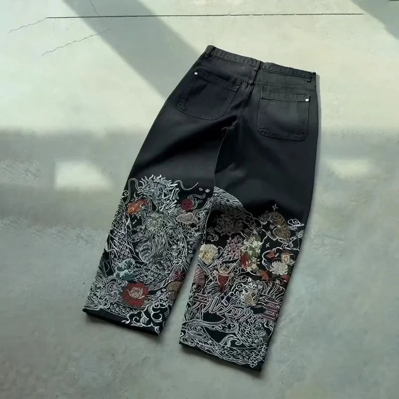 Y2K Baggy Jeans men vintage Embroidered high quality denim fabric American style jeans Gothic streetwear Hip Hop wide leg pants